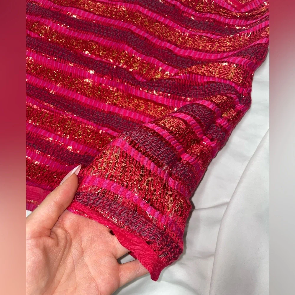 Collection Eighteen Red Burgundy Gold Sparkly Knit Scarf